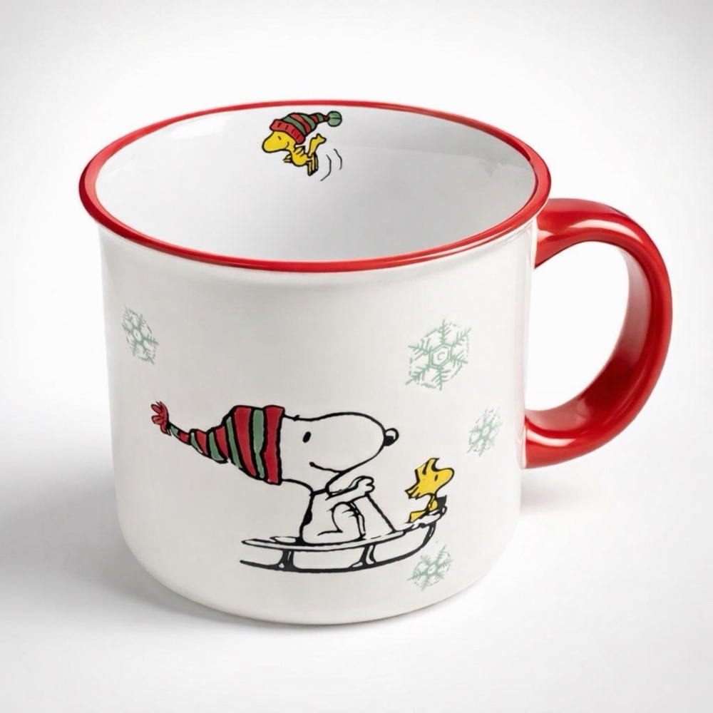 Peanuts Snoopy & Christmas Holiday 2024 Ceramic Mug Woodstock Sledding 21oz